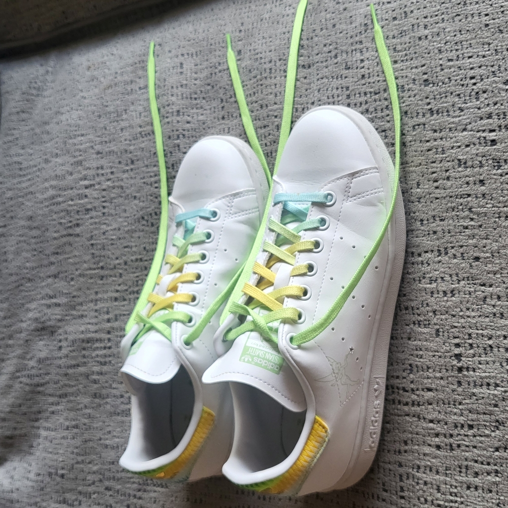 Adidas Women's White Sneakers with Yellow and Green Accents